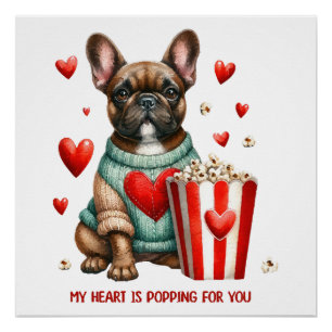 Cute French Bulldog Valentines Day heart Poster