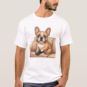 Cute French Bulldog Watching TV Cartoon T-Shirt