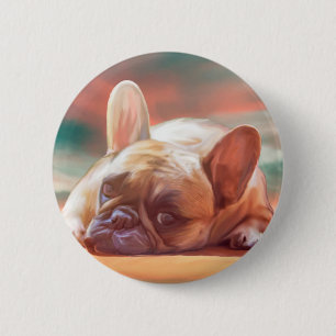 Cute French Bulldog Water Colour Art Painting 6 Cm Round Badge