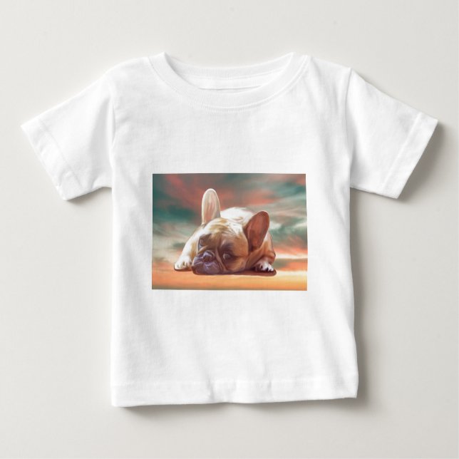Cute French Bulldog Water Colour Art Painting Baby T-Shirt (Front)