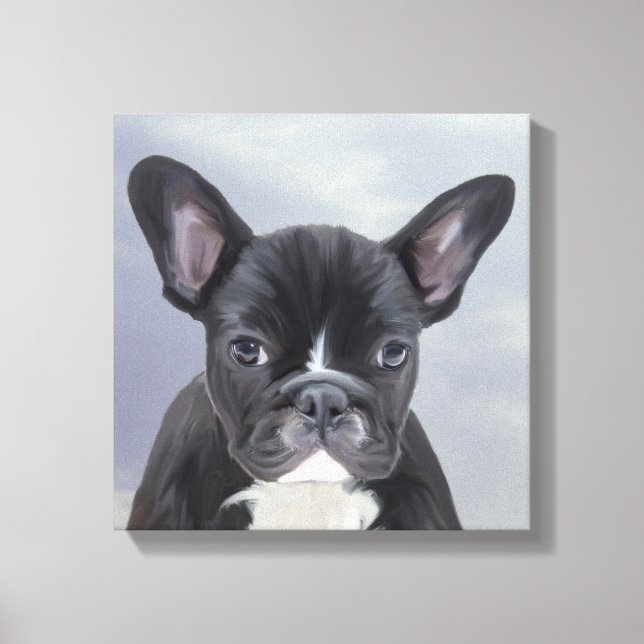 Cute French Bulldog Water Colour Art Painting Canvas Print (Front)