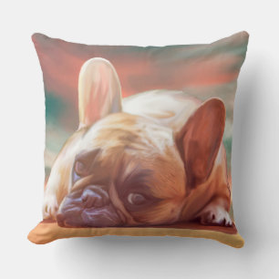 Cute French Bulldog Water Colour Art Painting Cushion