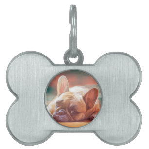 Cute French Bulldog Water Colour Art Painting Pet Name Tag