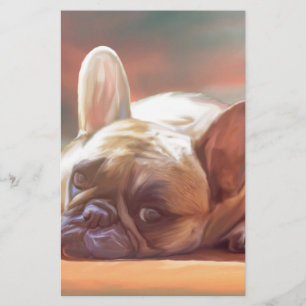Cute French Bulldog Water Colour Art Painting Stationery