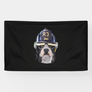 Cute French Bulldog Wearing Firefighter Helmet Banner