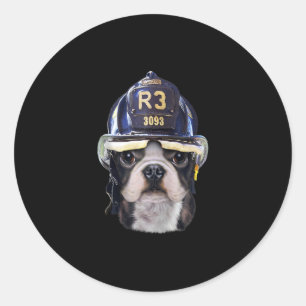 Cute French Bulldog Wearing Firefighter Helmet Classic Round Sticker