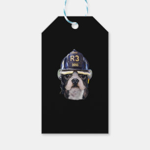 Cute French Bulldog Wearing Firefighter Helmet Gift Tags