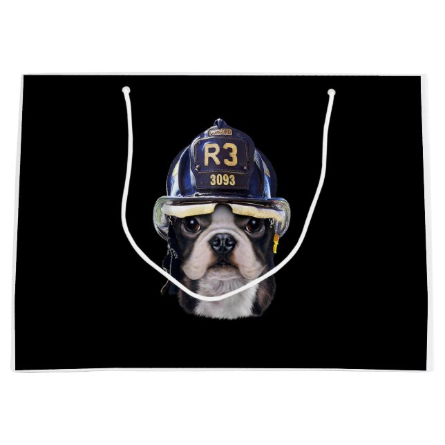 Cute French Bulldog Wearing Firefighter Helmet Large Gift Bag (Front)