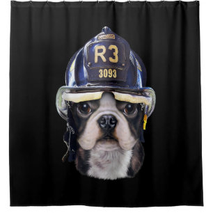 Cute French Bulldog Wearing Firefighter Helmet Shower Curtain