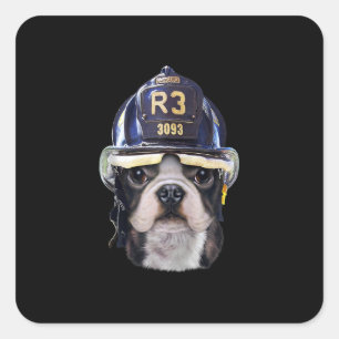 Cute French Bulldog Wearing Firefighter Helmet Square Sticker