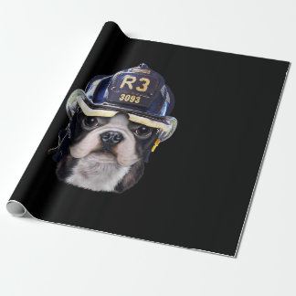 Cute French Bulldog Wearing Firefighter Helmet Wrapping Paper