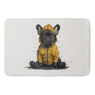 Cute French Bulldog Wearing Raincoat Bath Mat