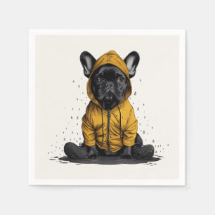 Cute French Bulldog Wearing Raincoat Napkin