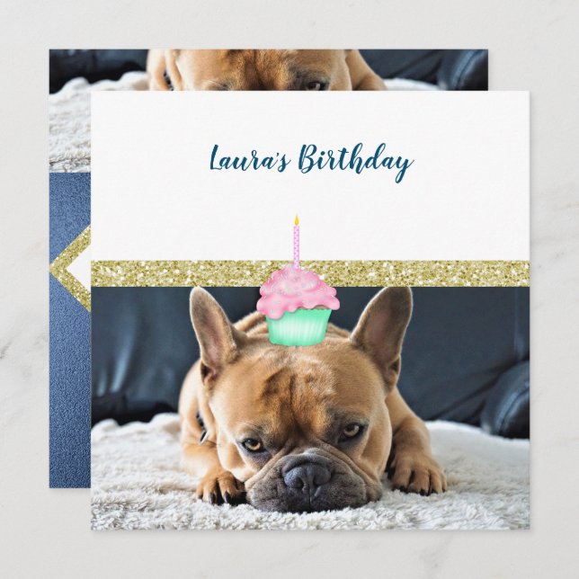 CUTE FRENCH BULLDOG WHITE NAVY INVITATION (Front/Back)
