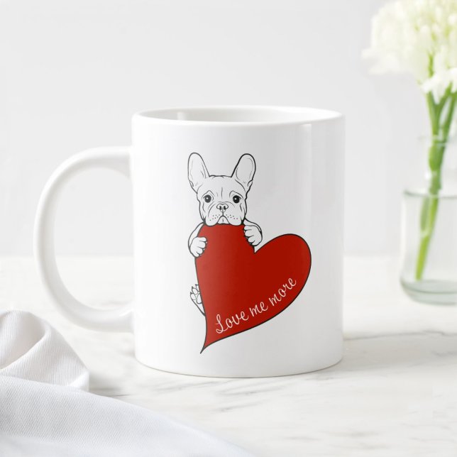 Cute French Bulldog with a Red Heart Large Coffee Mug (Creator Uploaded)