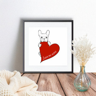 Cute French Bulldog with a Red Heart Poster