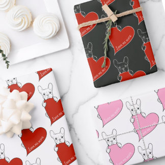 Cute French Bulldog with a Red Heart Wrapping Paper Sheet