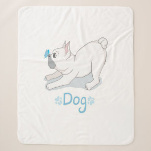 Cute French Bulldog With Butterfly Sherpa Blanket