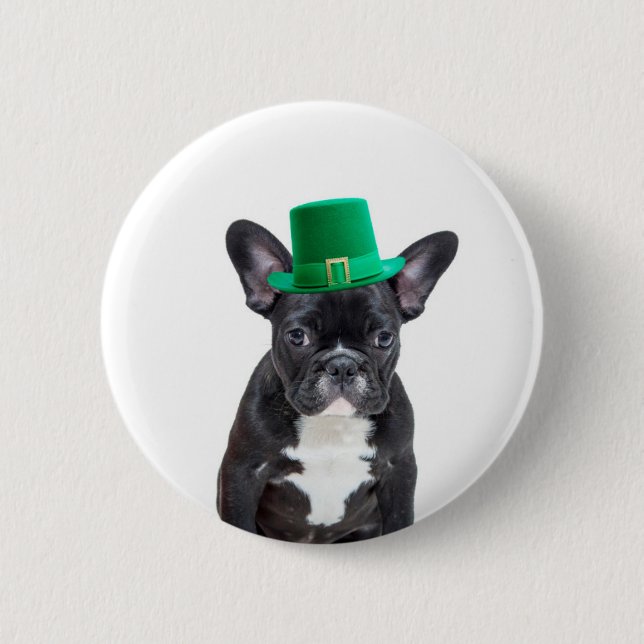 Cute French Bulldog with Hat St. Patrick's Day 6 Cm Round Badge (Front)