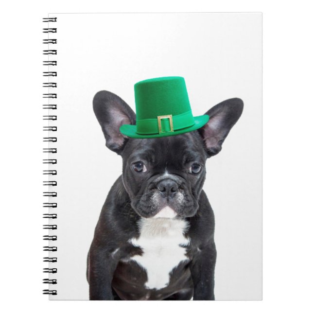 Cute French Bulldog with Hat St. Patrick's Day Notebook (Front)