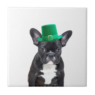 Cute French Bulldog with Hat St. Patrick's Day Tile
