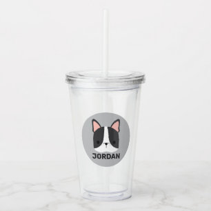 Cute French Bulldog with Personalised Name Acrylic Tumbler