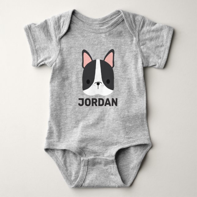 Cute French Bulldog with Personalised Name  Baby Bodysuit (Front)