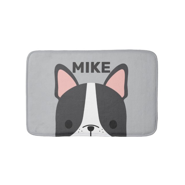 Cute French Bulldog with Personalised Name Bath Mat (Front)
