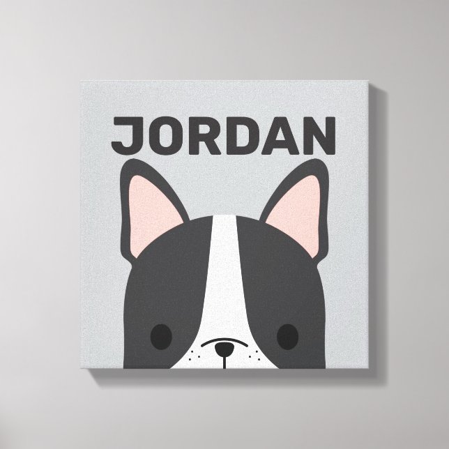 Cute French Bulldog with Personalised Name Canvas  Print (Front)