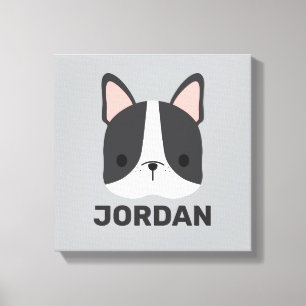 Cute French Bulldog with Personalised Name Canvas  Print