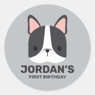 Cute French Bulldog with Personalised Name Classic Round Sticker