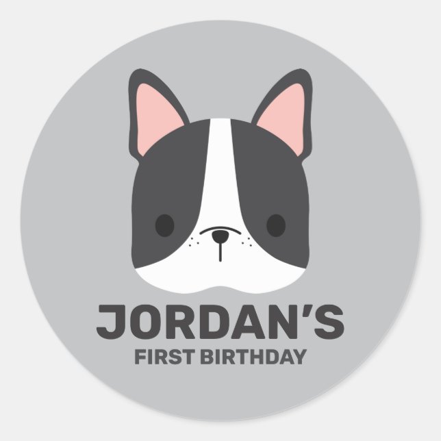 Cute French Bulldog with Personalised Name Classic Round Sticker (Front)