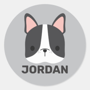 Cute French Bulldog with Personalised Name Classic Round Sticker