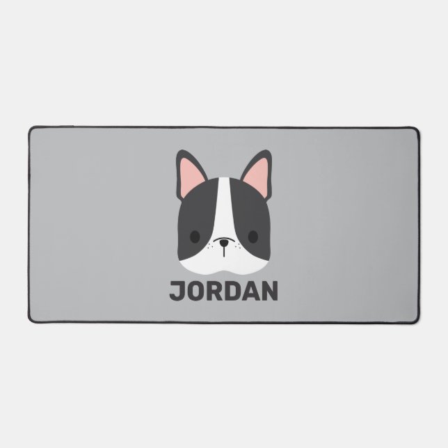 Cute French Bulldog with Personalised Name Desk Mat (Front)