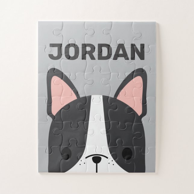 Cute French Bulldog with Personalised Name Jigsaw Puzzle (Vertical)