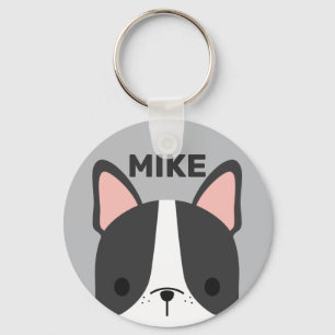 Cute French Bulldog with Personalised Name Key Ring