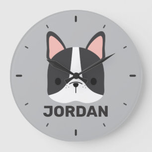 Cute French Bulldog with Personalised Name Large C Clock