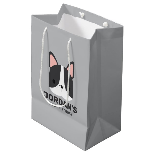 Cute French Bulldog with Personalised Name Medium Gift Bag (Front Angled)
