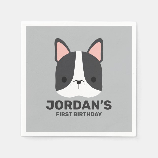 Cute French Bulldog with Personalised Name Napkin (Front)