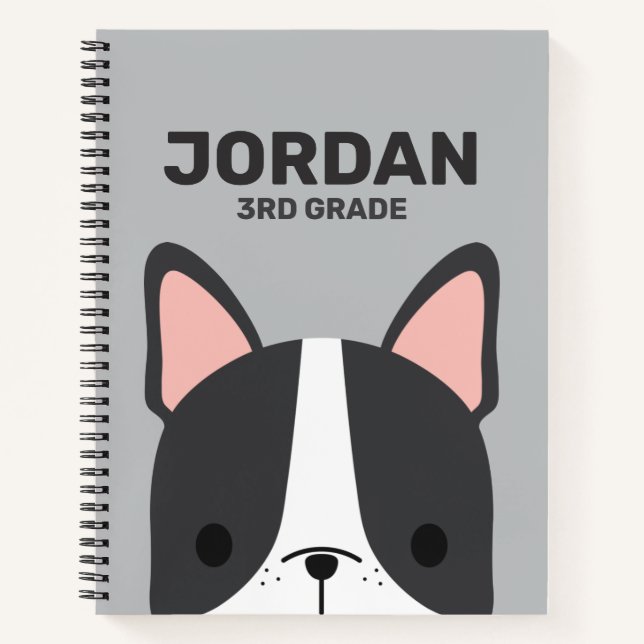 Cute French Bulldog with Personalised Name Notebook (Front)