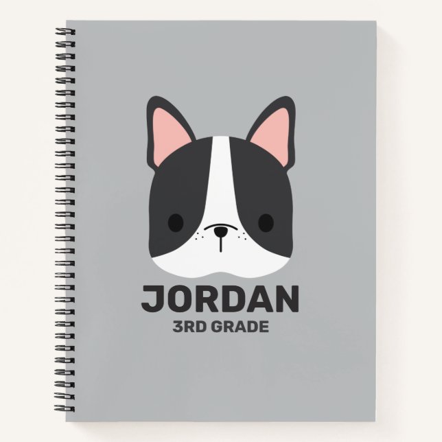 Cute French Bulldog with Personalised Name Notebook (Front)