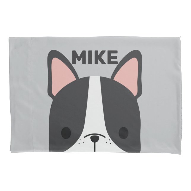 Cute French Bulldog with Personalised Name Pillowcase (Front)