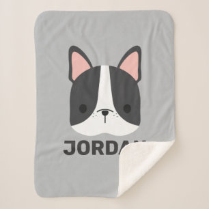 Cute French Bulldog with Personalised Name Sherpa Blanket