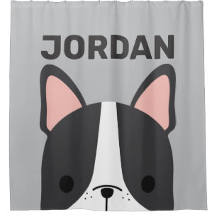Cute French Bulldog with Personalised Name Shower Curtain