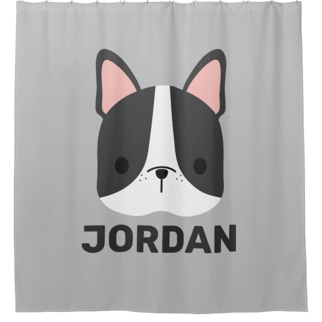 Cute French Bulldog with Personalised Name Shower Curtain (Front)