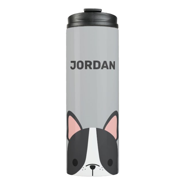 Cute French Bulldog with Personalised Name Thermal Tumbler (Front)