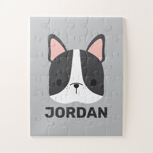 Cute French Bulldog with Personalized Name Jigsaw Puzzle (Vertical)