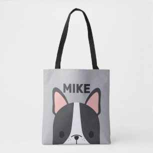 Cute French Bulldog with Personalized Name Tote Bag