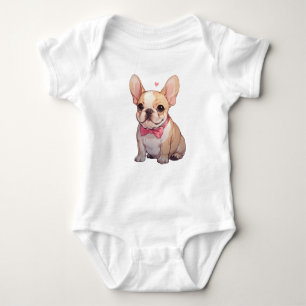 Cute French Bulldog with pink bowtie Baby Bodysuit