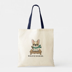 Cute French Bulldog Writing Novel Gentle Wearable Tote Bag